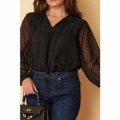 Girl In Mind Black Petite Dobby Grandad Collar Balloon Sleeve Blouse -Girl In Mind unnamed file 1547