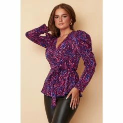 Girl In Mind Pink Long Sleeve Wrap Front Blouse