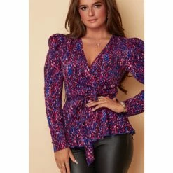 Girl In Mind Pink Long Sleeve Wrap Front Blouse -Girl In Mind unnamed file 1557