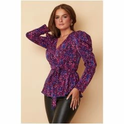Girl In Mind Pink Long Sleeve Wrap Front Blouse -Girl In Mind unnamed file 1559
