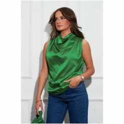 Girl In Mind Green Cowl Neck Satin Blouse -Girl In Mind unnamed file 1570