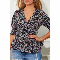 Girl In Mind Black Puff Sleeve Wrap Blouse -Girl In Mind unnamed file 1582