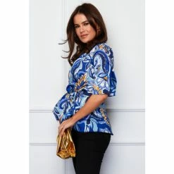 Girl In Mind Blue Satin Wrap Front Blouse -Girl In Mind unnamed file 1586