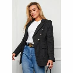 Girl In Mind Black Petite Boucle Military Button Blazer -Girl In Mind unnamed file 1626