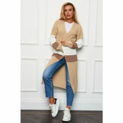 Girl In Mind Brown Emery Panelled Longline Cardigan