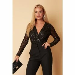 Girl In Mind Black Regular Petite Sequin Bodysuit