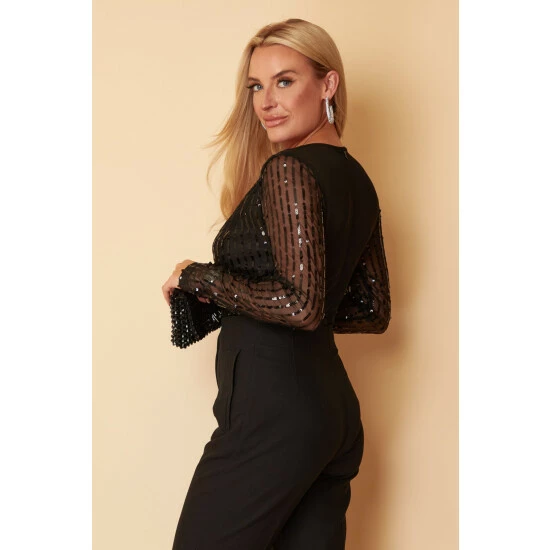 Girl In Mind Black Regular Petite Sequin Bodysuit 3 Girl In Mind Black Regular Petite Sequin Bodysuit - Image 2