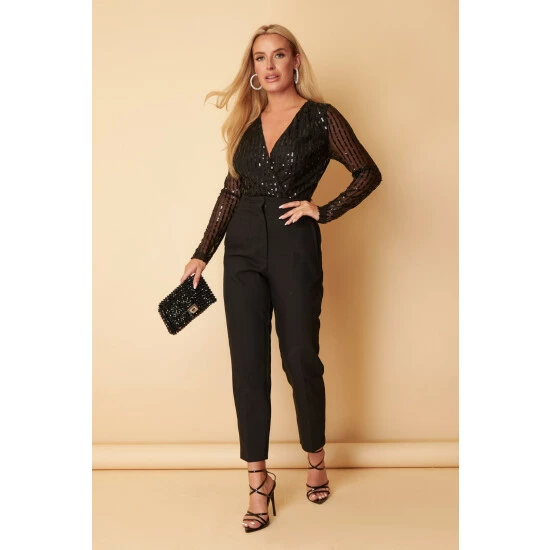 Girl In Mind Black Regular Petite Sequin Bodysuit 5 Girl In Mind Black Regular Petite Sequin Bodysuit - Image 4