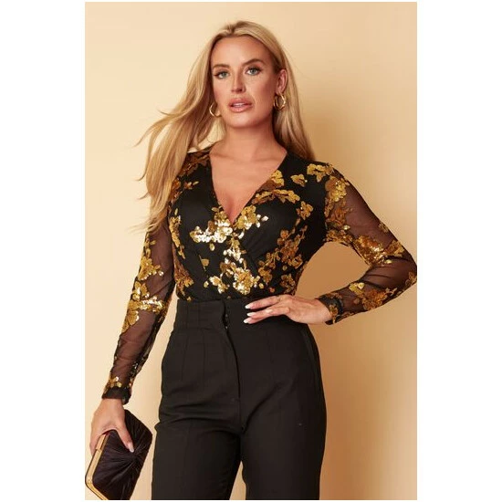 Girl In Mind Black Regular Petite Sequin Bodysuit 8 Girl In Mind Black Regular Petite Sequin Bodysuit - Image 7