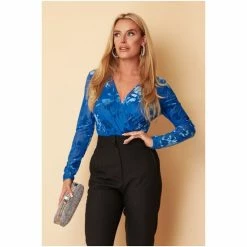 Girl In Mind Blue Eloise Floral Wrap Long Sleeve Bodysuit -Girl In Mind unnamed file 1676