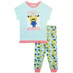 Character Blue Minions Short Sleeve Pyjamas With Frill Hem -Girl In Mind unnamed file 715