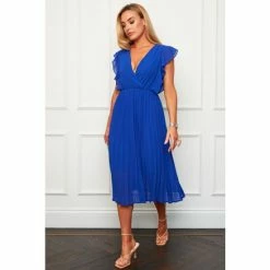Girl In Mind Blue Sylvie Pleated Flutter Sleeve Midi Dress -Girl In Mind unnamed file 967