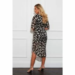 Girl In Mind Black Print Chelsea Short Sleeve Wrap Midi Dress -Girl In Mind unnamed file 974
