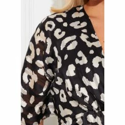Girl In Mind Black Print Chelsea Short Sleeve Wrap Midi Dress -Girl In Mind unnamed file 975