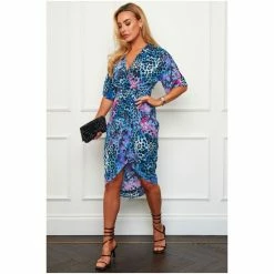 Girl In Mind Black Print Chelsea Short Sleeve Wrap Midi Dress -Girl In Mind unnamed file 978