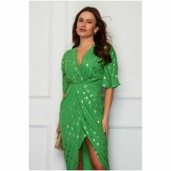 Girl In Mind Black Print Chelsea Short Sleeve Wrap Midi Dress -Girl In Mind unnamed file 980