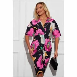 Girl In Mind Black Print Chelsea Short Sleeve Wrap Midi Dress -Girl In Mind unnamed file 981