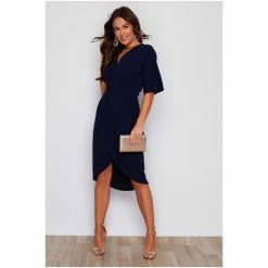 Girl In Mind Black Print Chelsea Short Sleeve Wrap Midi Dress -Girl In Mind unnamed file 982