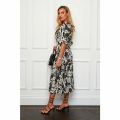 Girl In Mind Monochrome Leaf Felicia Pleated Midi Dress -Girl In Mind unnamed file 994