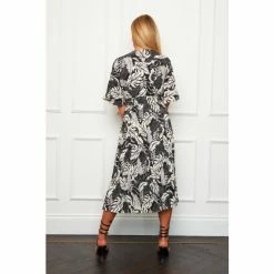 Girl In Mind Monochrome Leaf Felicia Pleated Midi Dress -Girl In Mind unnamed file 995